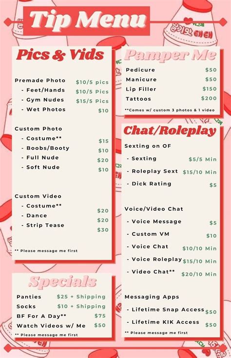 Onlyfans Price List Example